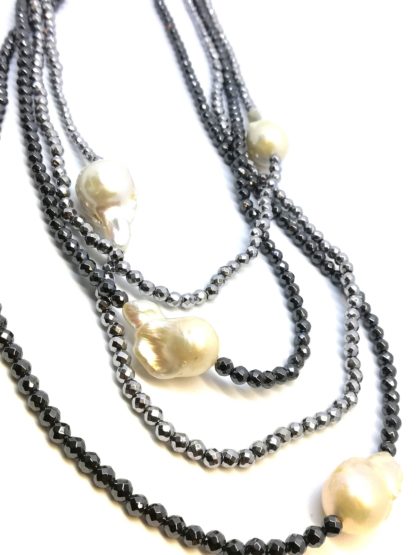 collana donna argento e pietre dure ematite e perle barocche