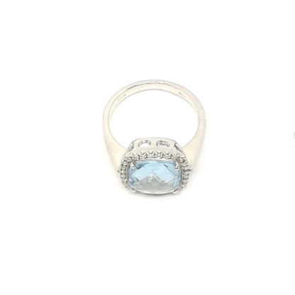 Anello in Oro Bianco e Topazio Azzurro con Zirconi