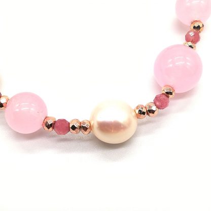 Bracciale donna perle acqua dolce quarzo rosa ematite Kikilia BRA865RO 