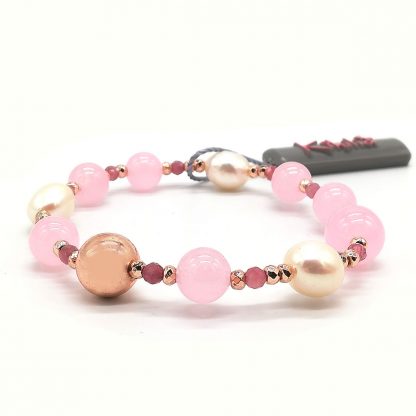 Bracciale donna perle acqua dolce quarzo rosa ematite Kikilia BRA865RO 3)mod.rid