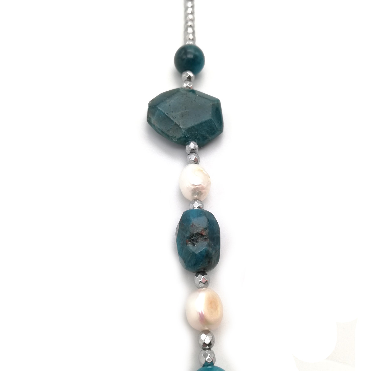 Collana lunga Ematite, pietre dure, Perle di fiume quadrate, SabrinaBi  Stones