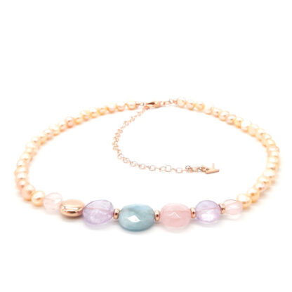 collana di perle di acqua dolce acquamarina ametista e quarzo rosa kikilia fashion