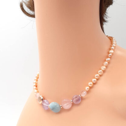 collana di perle di acqua dolce acquamarina ametista e quarzo rosa kikilia fashion