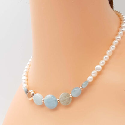 collana di perle di acqua dolce e acquamarina kikilia fashion