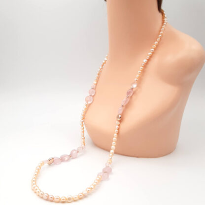 collana lunga di perle di acqua dolce e quarzo rosa kikilia fashion